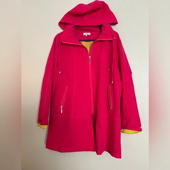 Luii for Anthropologie Fuchsia Travel Hooded Jacket Yellow Lining Size L NWOT - Picture 2 of 15